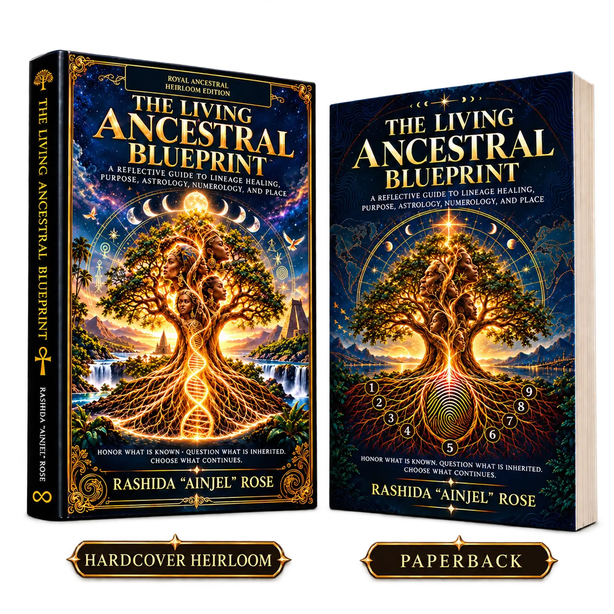 The Living Ancestral Blueprint Royal Ancestral Heirloom Hardcover and paperback editions displayed side by side